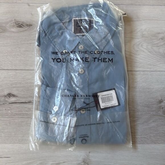 Charles Tyrwhitt Washed Fine Twill Slim Fit Shirt - Sky Blue Large NWT - Picture 7 of 8